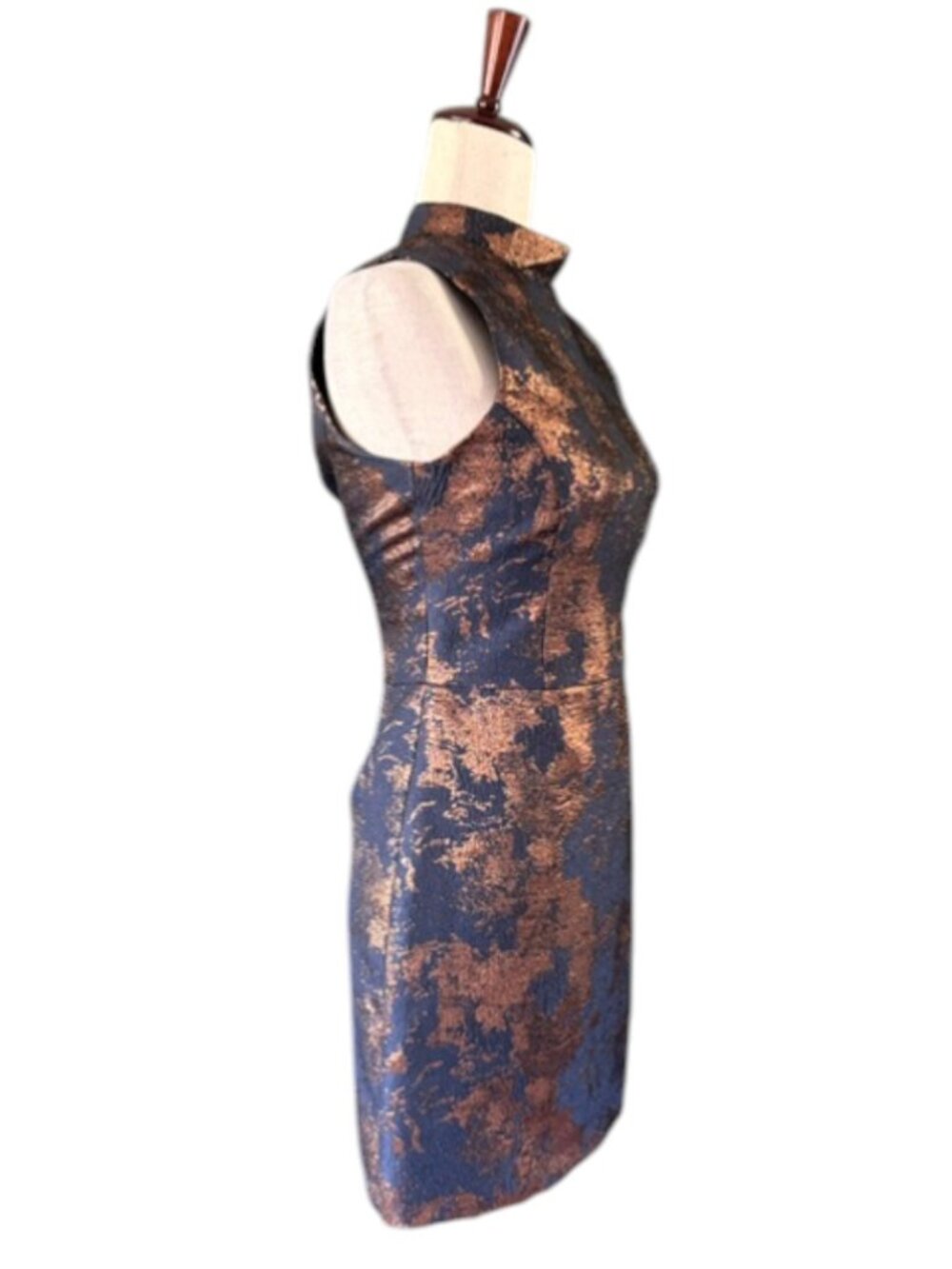 Spotlight by Warehouse Women Metallic Copper and Navy Blue Mini Dress Sz 2 NWOT - Picture 8 of 12